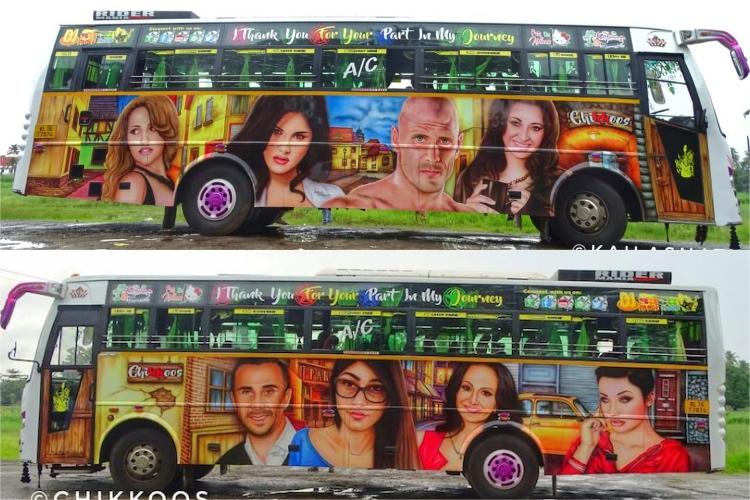750px x 500px - Kerala tourist bus having adult film stars painted all over ...